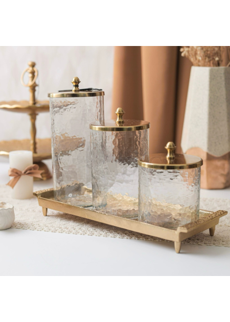 طقم  مرطبان زجاج مع غطا وصينية